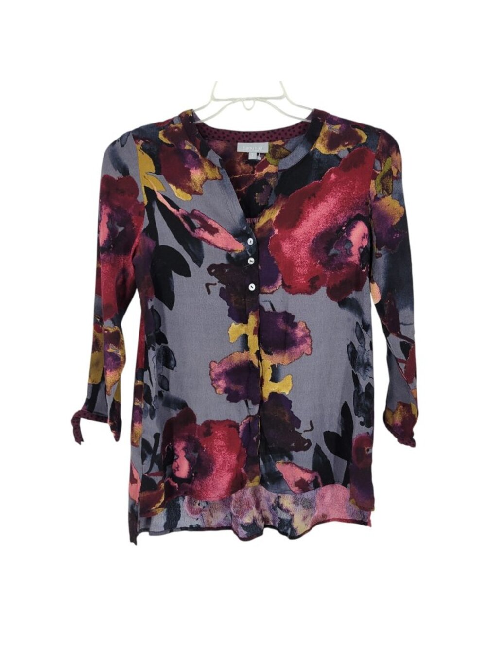 Habitat S Floral Tunic Blouse Watercolor Art to Wear Lagenlook Boho Artsy
